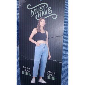 NWT Women's Mom Jeans Sz 0/24 Simple Society Must have Blue Ankle Darts distress